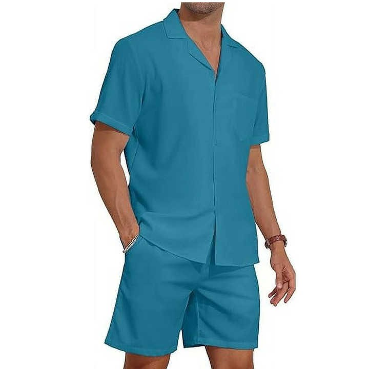 Wholesale High Quality Casual Outfit for Men`s Button-Up Shirt and Shorts Set Outdoor Summer Clothing Men's Travel Outfit